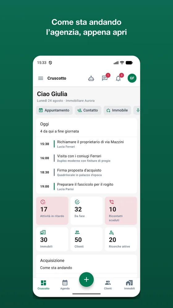 La schermata iniziale dell'app AgenziaSoft